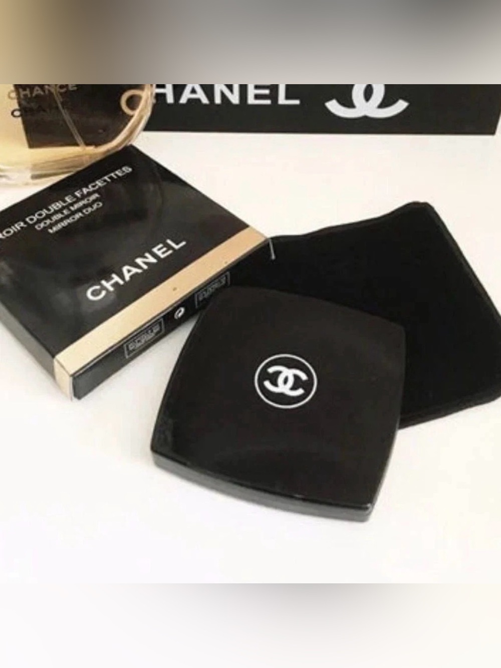 Chanel Mirror Duo Compact Double Sided Black with Box & Dust Bag